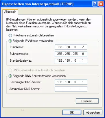 Manuell die IP-Adresse eingeben