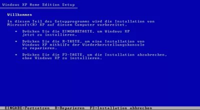 Installation von Windows XP starten