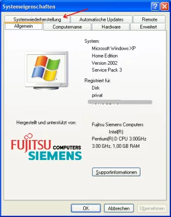 Systemwiederherstellung XP aktivieren