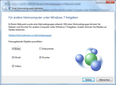 Heimnetzgruppe Freigaben