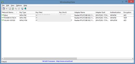 Screenshot WLAN Passwort auslesen mit WirelessKeyView