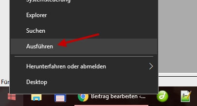 Startmenü - Ausführen bei Windows 10