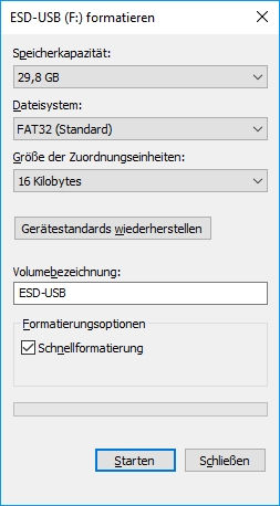 Einstellungen beim Formieren der Festplatte