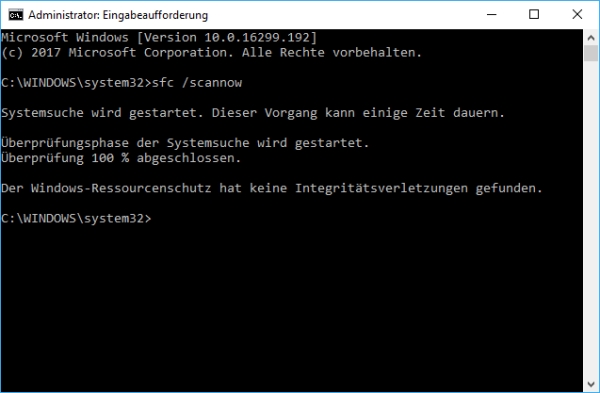 Systemdateien überprüfen und reparieren erfolgreich abgeschlossen
