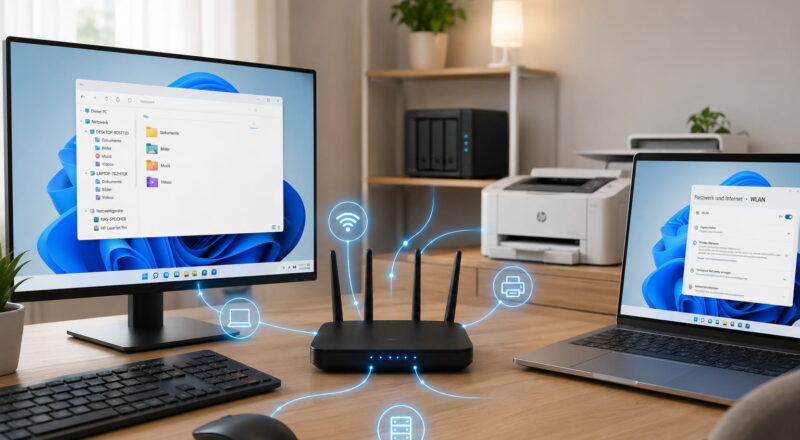 Heimnetzwerk aufbauen mit Windows-PC, Laptop, Router und Drucker