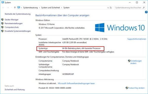 64 Bit oder 32 Bit Version von Windows installiert