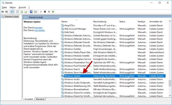 Windows Update Dienst markiert