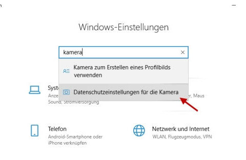 Option Datenschutzeinstellungen für die Kamera