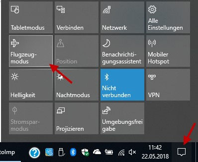 Flugzeugmodus aktivieren / deaktivieren über Taskleiste