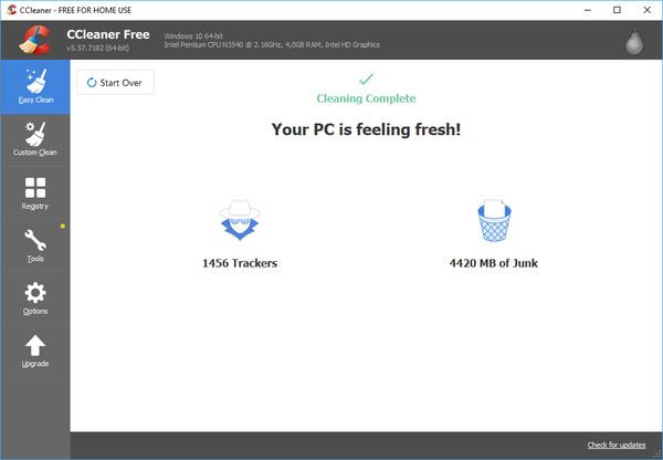 Bereinigung mit dem CCleaner ist komplett