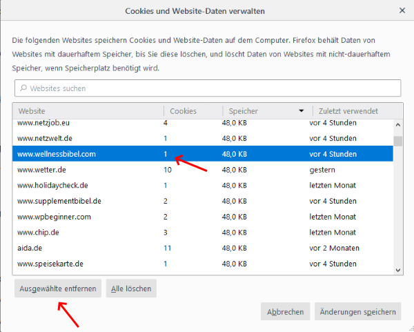 Cookies einzeln im Firefox löschen