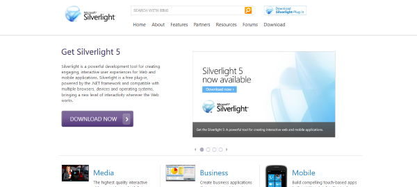 Microsoft Silverlight Screenshot Webseite