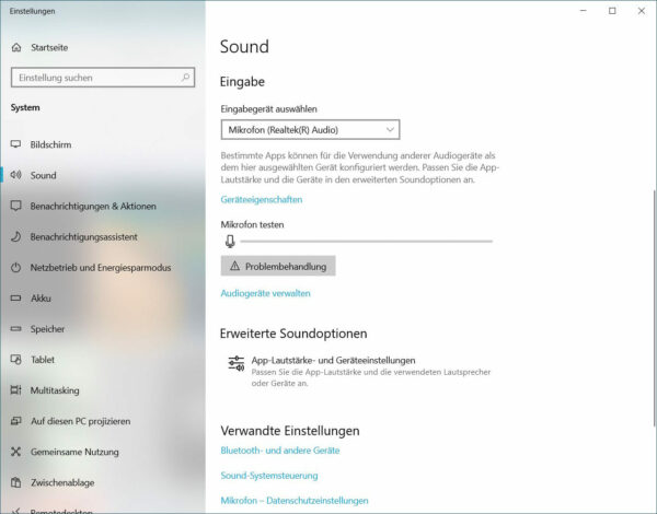 Mikrofon-Einstellungen bei Windows 10