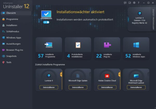 Ashampoo UnInstaller 12 Dashboard Ashampoo UnInstaller 12 Dashboard