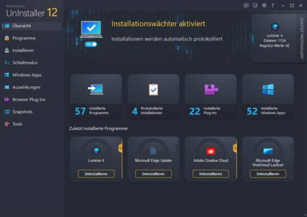 Ashampoo UnInstaller 12 Dashboard