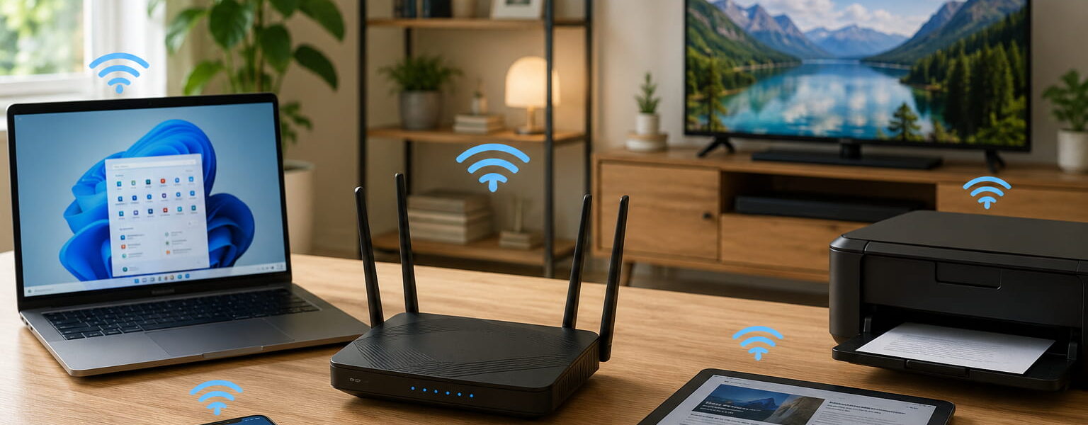 WLAN im Heimnetz: Router verbindet Notebook, Smartphone, Tablet, Drucker und Smart-TV drahtlos