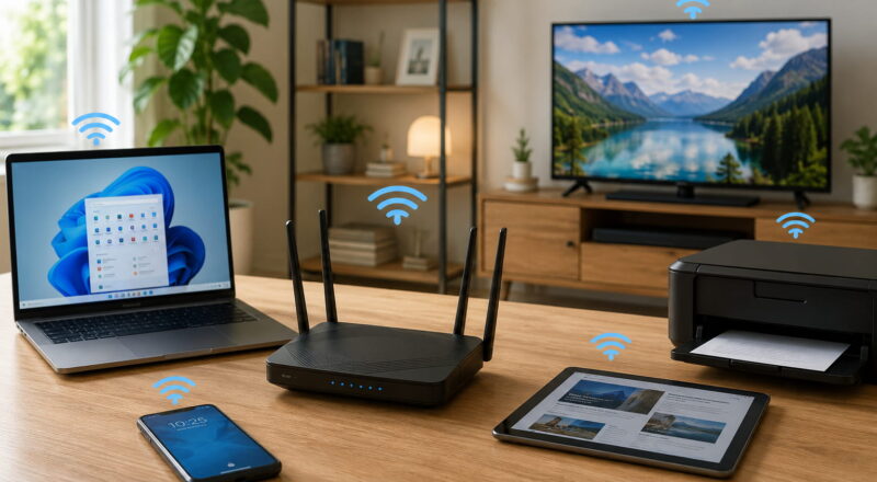 WLAN im Heimnetz: Router verbindet Notebook, Smartphone, Tablet, Drucker und Smart-TV drahtlos