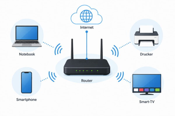 WLAN im Heimnetz: Router verbindet Notebook, Smartphone, Drucker und Smart-TV