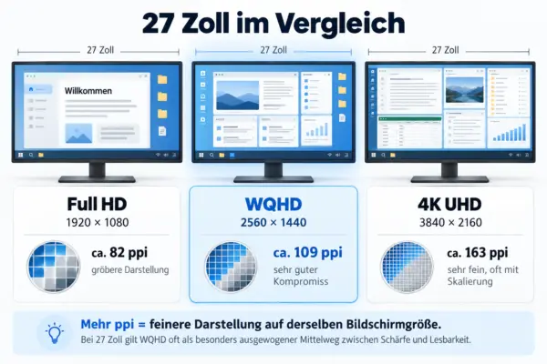 27 Zoll WQHD Monitor mit 109 ppi im Vergleich WQHD Monitor mit 27 Zoll und 109 ppi im Vergleich