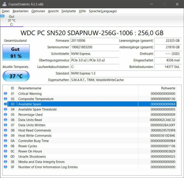 CrystalDiskInfo Screenshot CrystalDiskInfo Screenshot