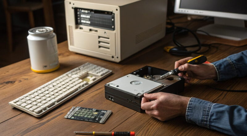 Warum es sich lohnt, alte Hardware aufzurüsten: Ein Benutzer ersetzt eine alte Festplatte durch eine moderne SSD für mehr Geschwindigkeit.