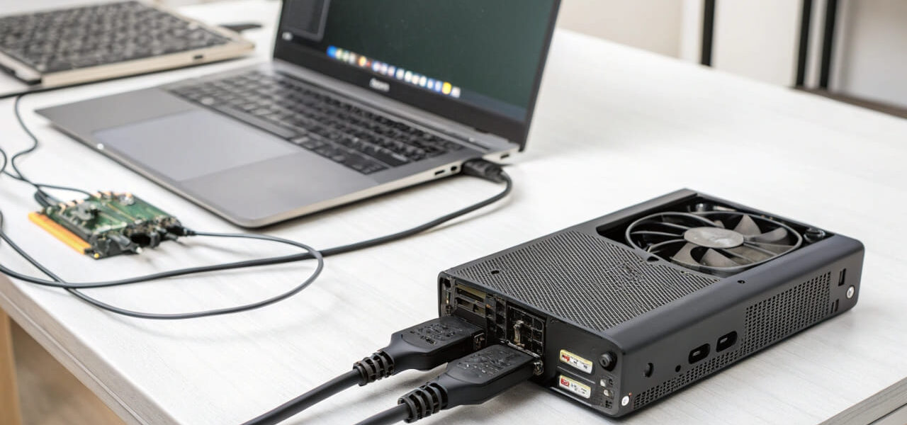 Externe Grafikkarten für Laptops – Beispiel einer angeschlossenen eGPU