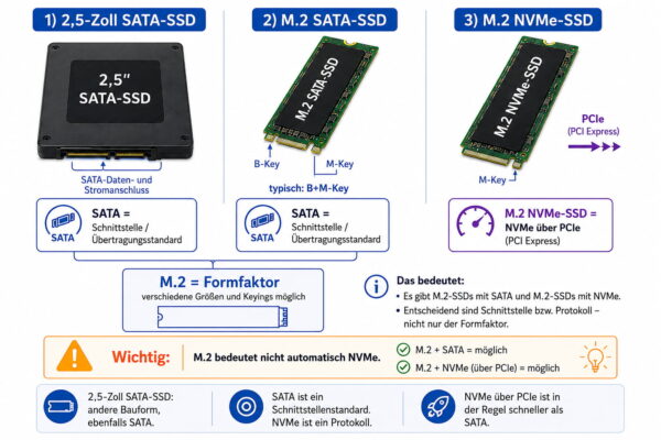 M.2 SATA-SSD und M.2 NVMe-SSD im Vergleich