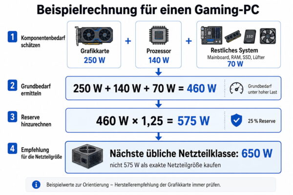 Netzteil berechnen mit Beispiel für CPU, Grafikkarte und Leistungsreserve