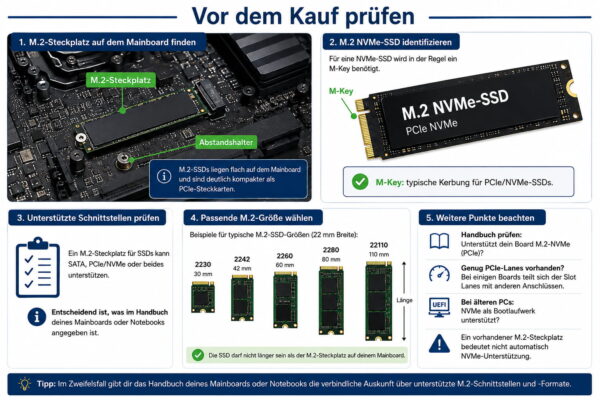 M.2 NVMe-SSD auf Kompatibilität mit dem PC prüfen