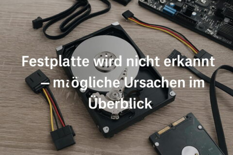 Offene Festplatte mit Kabeln und Mainboard – mögliche Ursachen, wenn Windows die Festplatte nicht erkennt