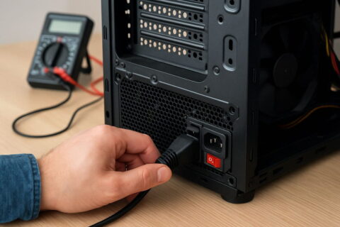 Netzteil prüfen am geöffneten PC-Gehäuse bei Stromausfall