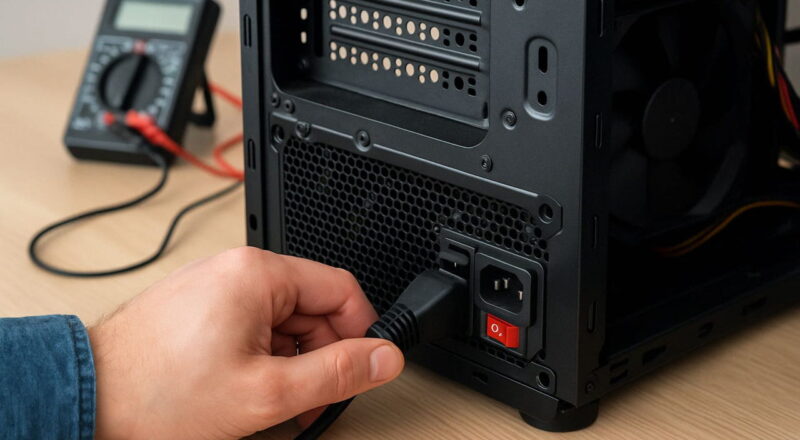 Netzteil prüfen am geöffneten PC-Gehäuse bei Stromausfall
