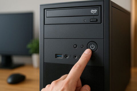 Computer wird eingeschaltet zur Diagnose bei schwarzem Bildschirm