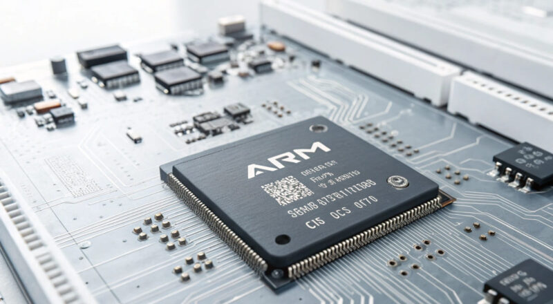 ARM-Prozessoren auf moderner Hauptplatine mit sichtbaren Schaltkreisen