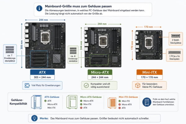 Mainboard-Formfaktoren im Vergleich ATX, Micro-ATX und Mini-ITX Mainboards im Größenvergleich