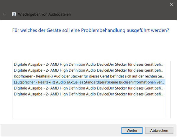 Kein Ton am PC: Soundprobleme mit Windows-Fehlerbehebung analysieren Kein Ton am PC – Windows-Fehlerbehebung zur Auswahl des Audiogeräts starten