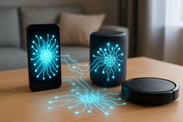 Wie KI-Chips unseren Alltag leiser, schneller und smarter machen KI-Chips in Alltagsgeräten wie Smartphone, Lautsprecher und Roboter