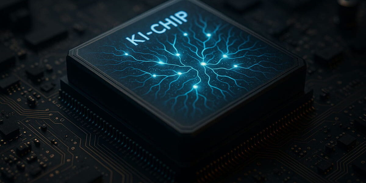 KI-Chips auf einem Mainboard mit neuronalen Mustern