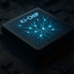 KI-Chips auf einem Mainboard mit neuronalen Mustern