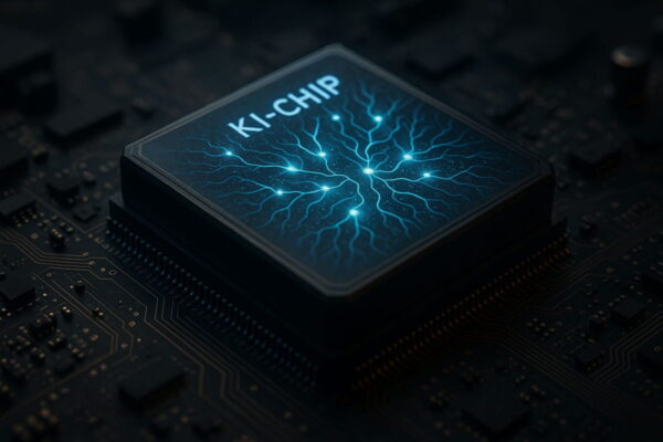 Was sind KI-Chips – Aufbau und Funktion einfach erklärt KI-Chips auf einem Mainboard mit neuronalen Mustern