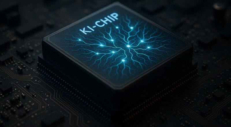 KI-Chips auf einem Mainboard mit neuronalen Mustern