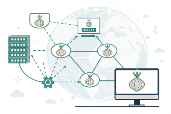 So funktioniert das TOR-Netzwerk beim unerkannt surfen mit dem TOR-Browser Verschlüsseltes Datennetzwerk zur Illustration von unerkannt surfen mit dem TOR-Browser