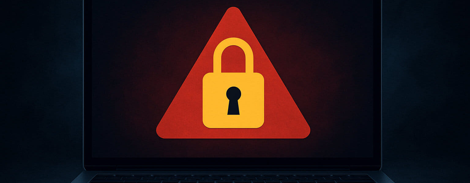 Ransomware anschaulich erklärt: Symbolbild mit Laptop und Warnsymbol