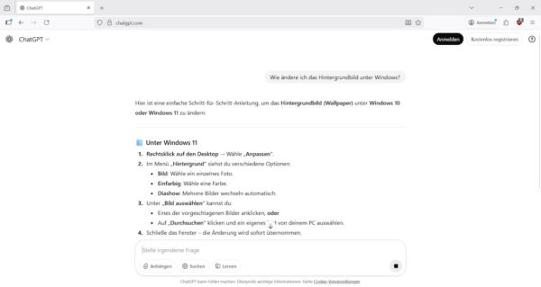 ChatGPT im Alltag – Beispiel für technische Unterstützung mit Schritt-für-Schritt-Anleitung unter Windows