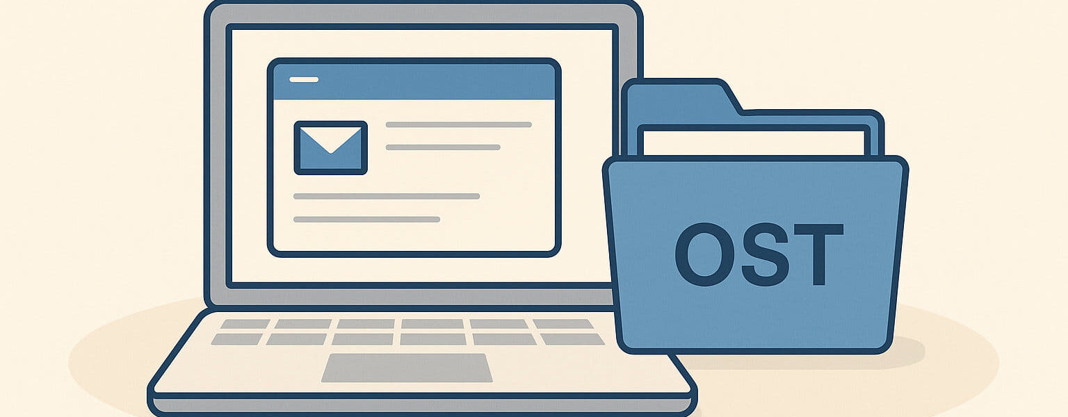 Symbolgrafik einer OST-Datei als lokale Outlook-Datendatei auf einem Computer – erklärt, was eine OST-Datei ist