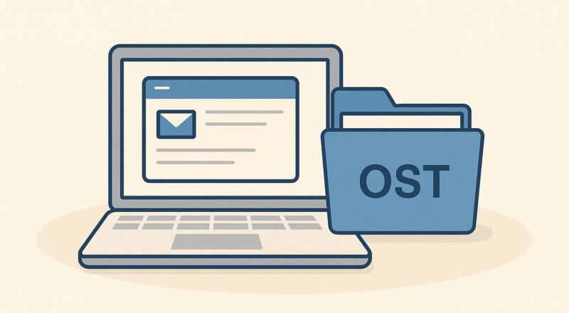 Symbolgrafik einer OST-Datei als lokale Outlook-Datendatei auf einem Computer – erklärt, was eine OST-Datei ist