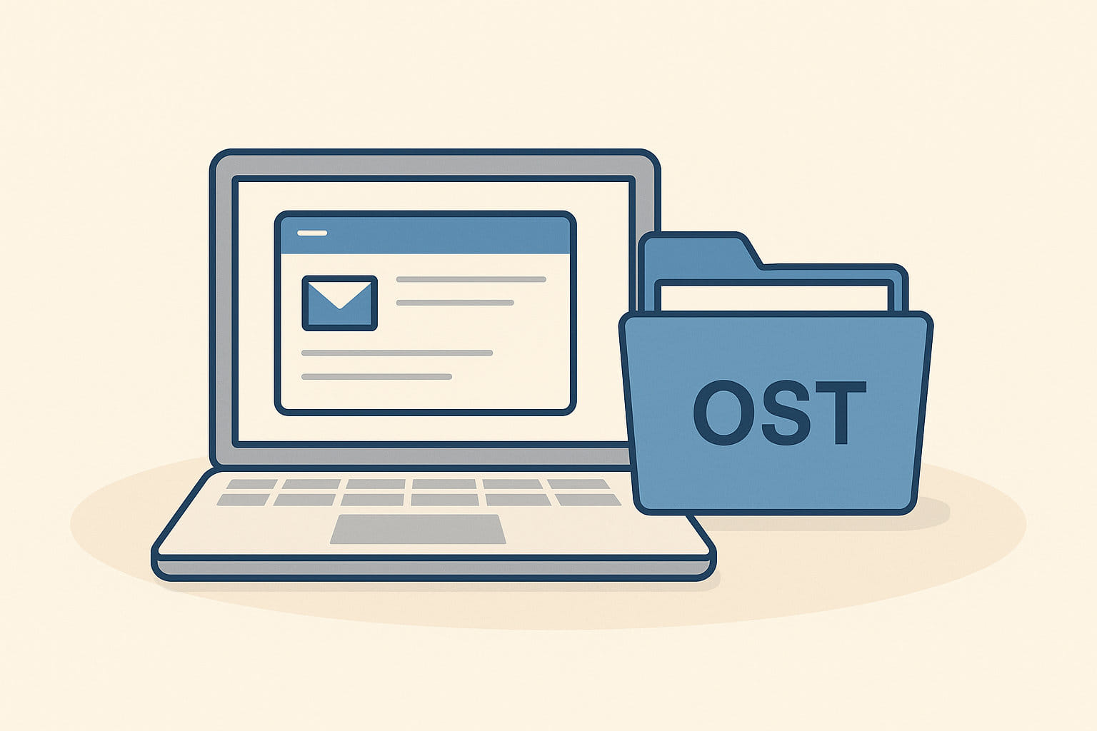 Symbolgrafik einer OST-Datei als lokale Outlook-Datendatei auf einem Computer – erklärt, was eine OST-Datei ist