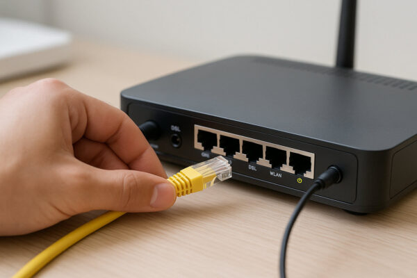 Router und LAN-Kabel beim Grundcheck der Internetverbindung