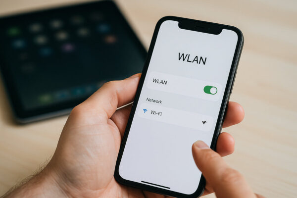 Smartphone bei der Prüfung der WLAN- und mobilen Datenverbindung