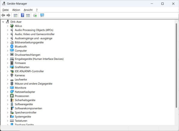 Windows Geräte-Manager mit Übersicht installierter Hardwaretreiber